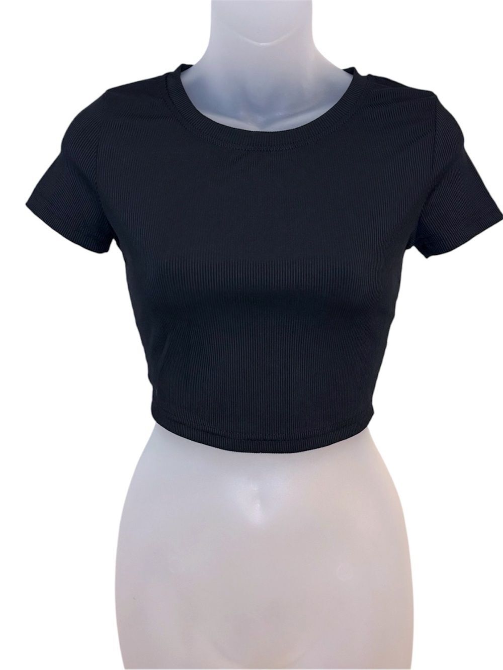 SHEIN Black Ribbed Short Sleeve Crop Top Size Small